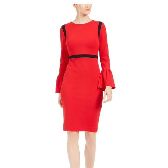 Calvin Klein Dresses & Skirts - CALVIN KLEIN bell sleeve knee length dress in red size 10